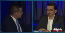 Fotografía de los candidatos presidenciales Fabricio Alvarado y José María Villalta, discutiendo en un debate.
