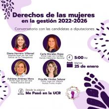 Imagen del evento, con la fotografía de las participantes: candidata al segundo lugar de diputación en San José, Diana Herrero, primer lugar por Cartago, Carla Morales, primer lugar por San José, Adriana Jiménez y primer lugar por Alajuela, Priscilla VIndas.