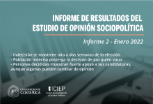 Imagen presentación del informe. Se señala que la "indecisión se mantiene alta a dos semanas de la elección", "población indecisa posterga su decisión de por quién votar" y "personas decididas muestran fuerte apoyo a sus candidaturas, aunque algunas pueden cambiar de opinión".