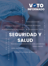 Portada de la edición Seguridad y salud. Se muestra una mujer con atuendo de hospital, con mascarilla y lentes de seguridad.
