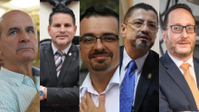 Fotografía de José María Figueres, Fabricio Alvarado, José María Villalta, Rodrigo Chaves y Eliécer Feinzaig.