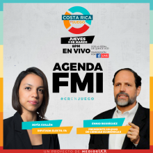 Imagen del evento, con la fotografía de la diputada electa Sofía Guillén y el presidente del Colegio de Ciencias Económicas Ennio Rodríguez 